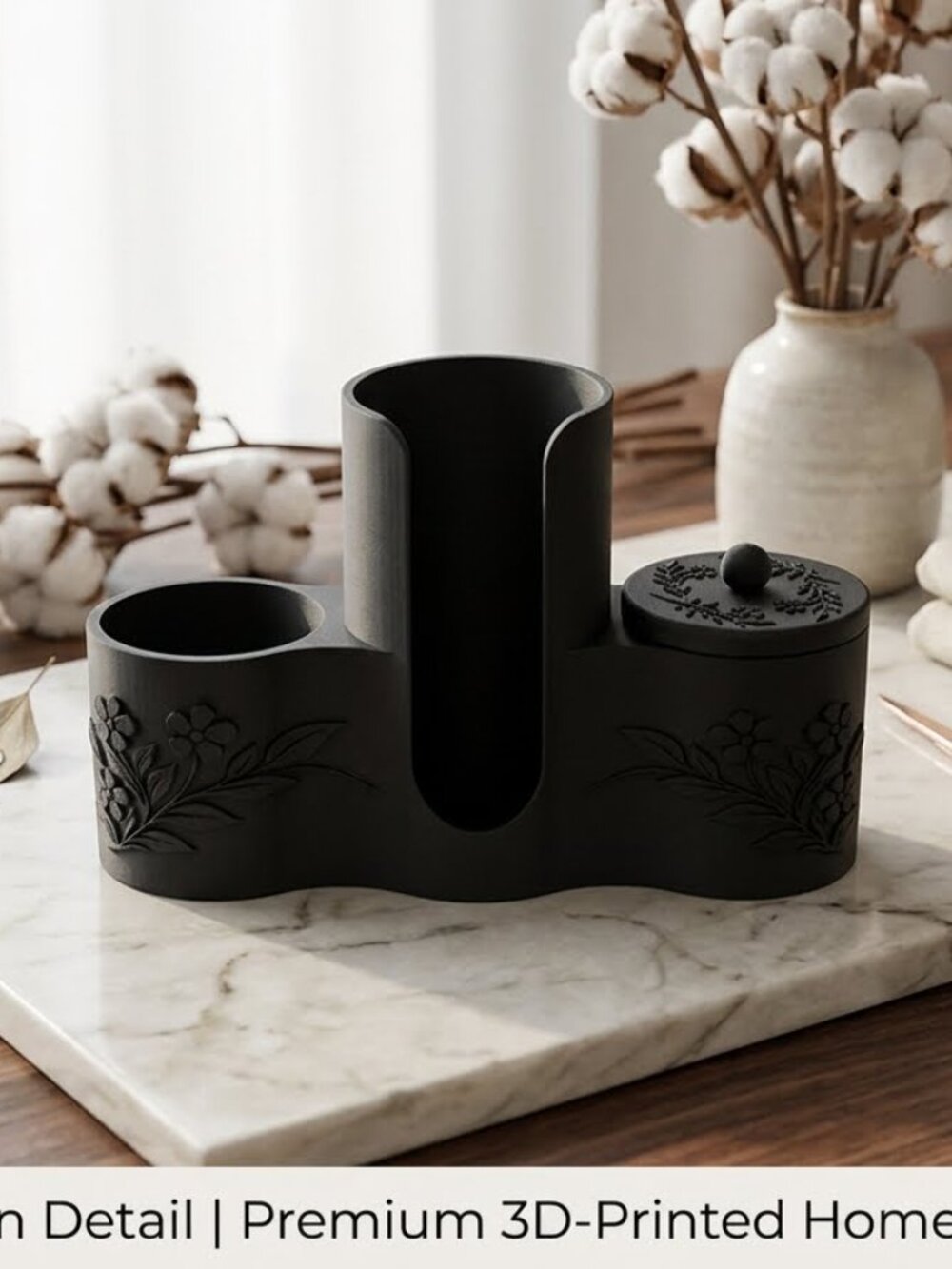 Bathroom Organizer and Storage Qtip Holders for Cotton Balls Pads Floss Black